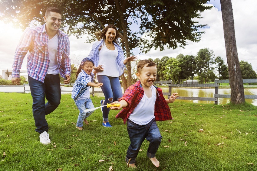 Family running in the park